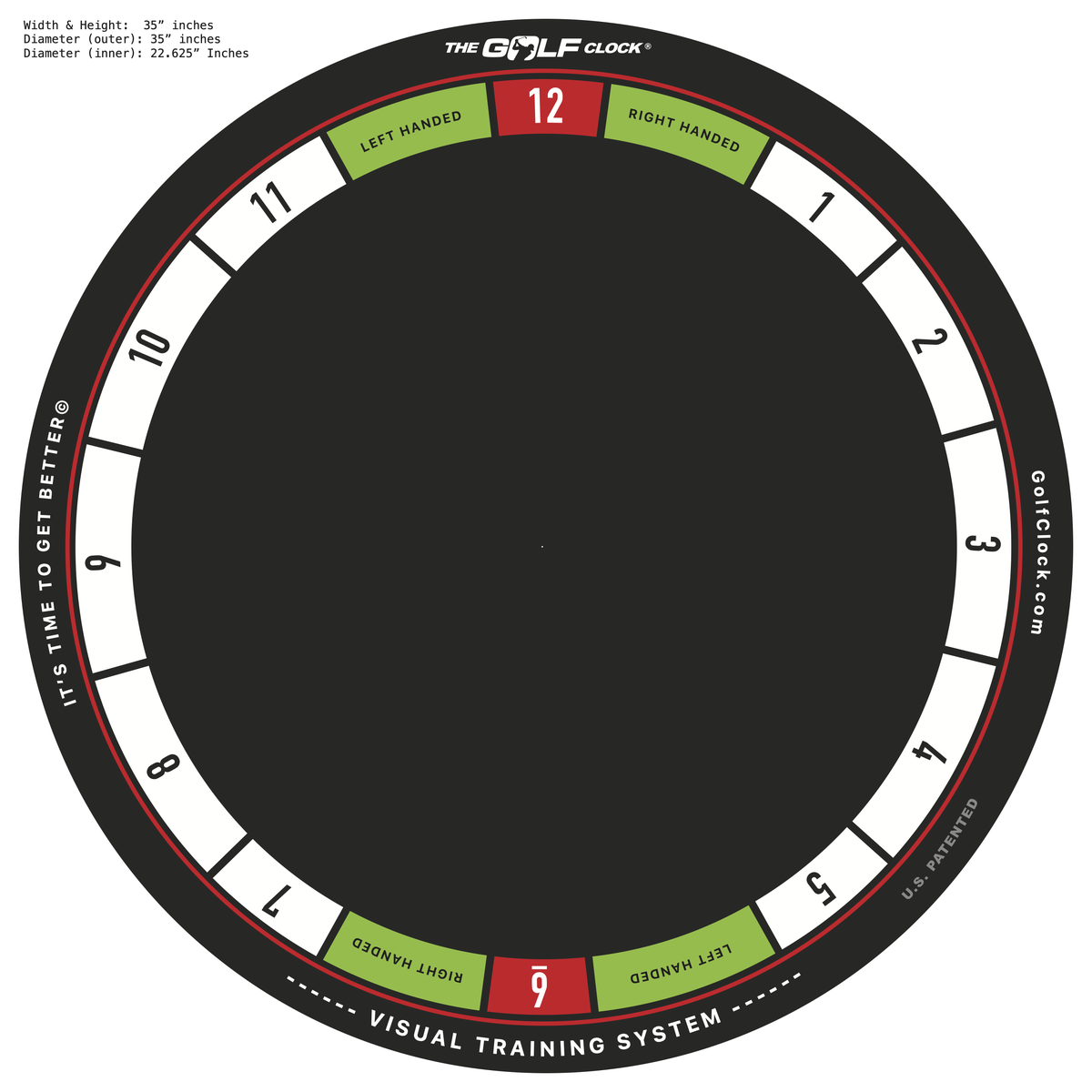 The Golf Clock 35 inch diameter specification